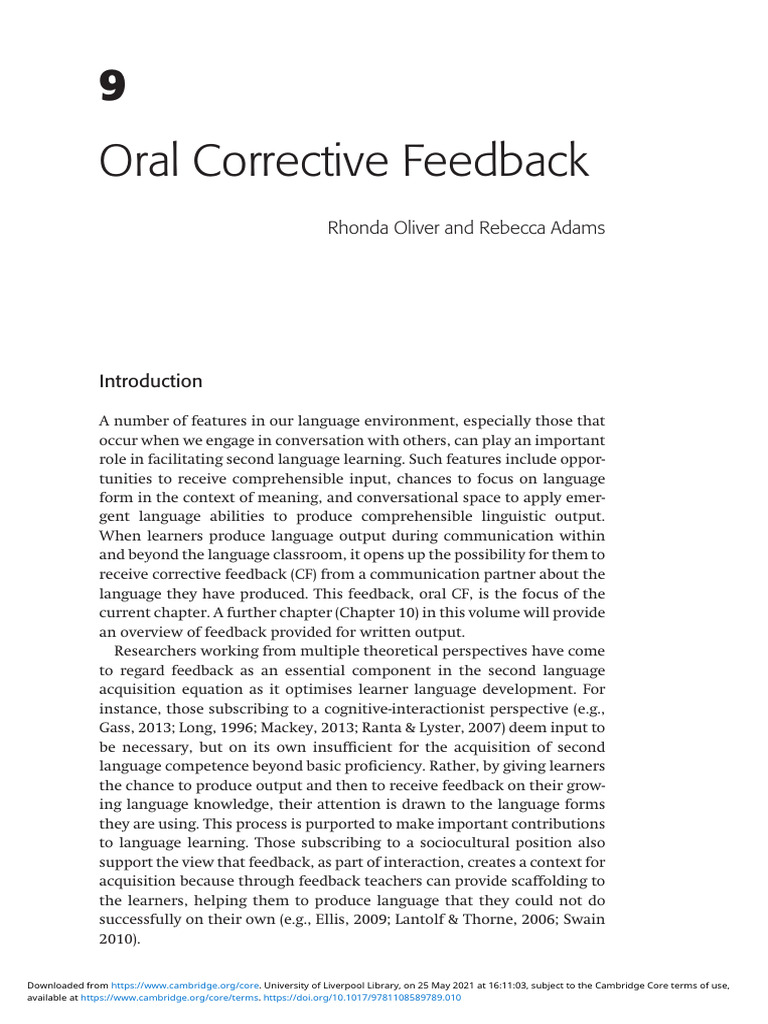 Understanding Oral Corrective Feedback | PDF | Second Language ...