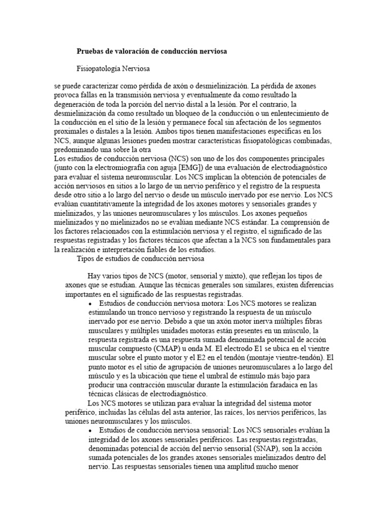 Pruebas de Conducción Nerviosa: Tipos y Evaluación | PDF | Nervio ...