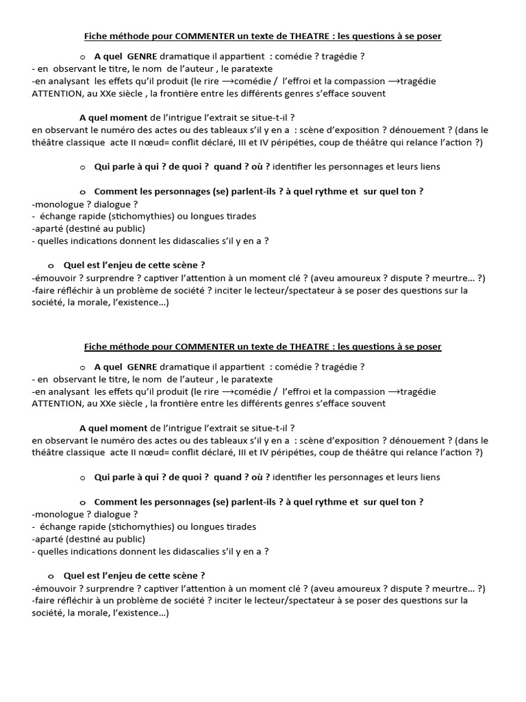 Méthode de commentaire de texte théâtral | PDF | Théâtre | Comédie