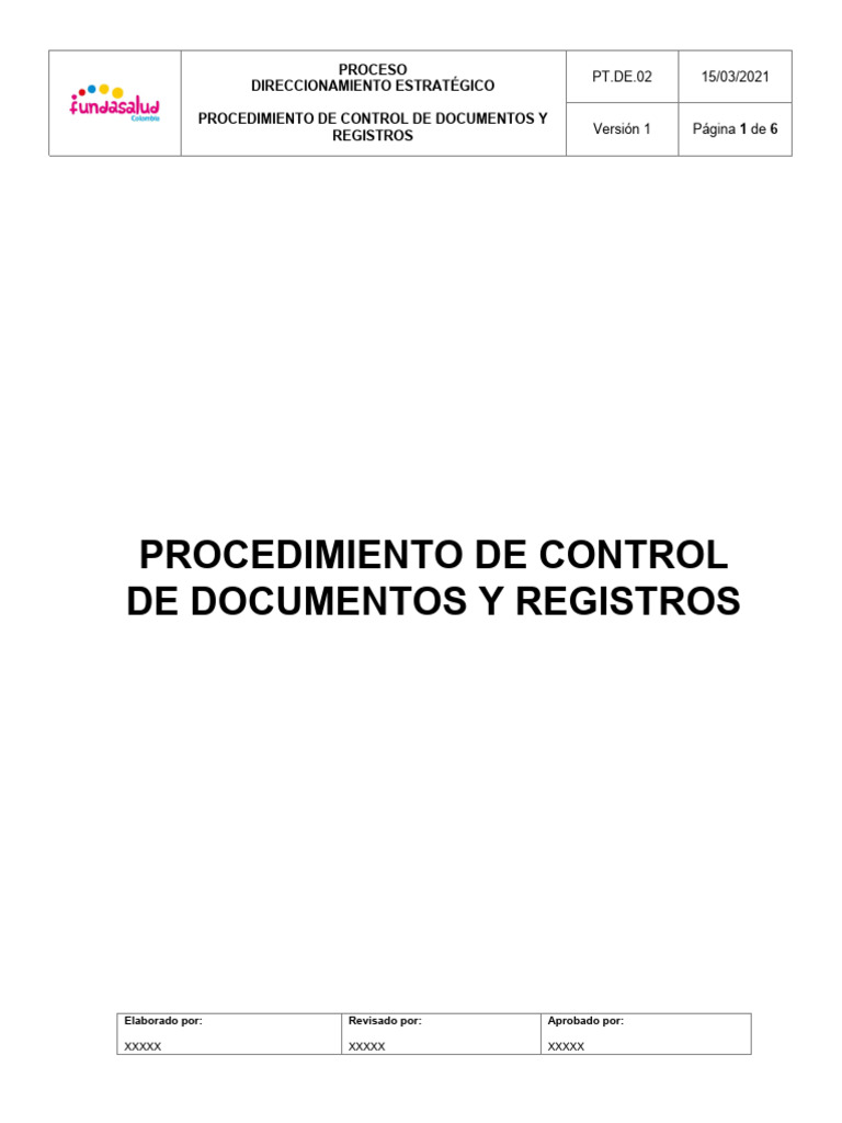 PT - De.02 - Procedimiento de Control de Documentos y Registros | PDF ...