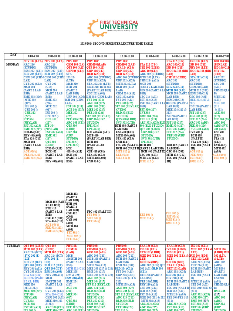 2023.2024 Second Semester Time Table Updated1!2!102025 | PDF