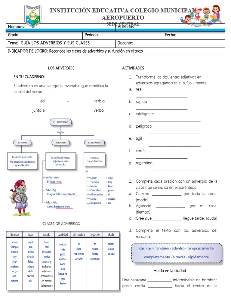 Guía de Adverbios y Ejercicios | PDF | Adverbio | Lingüística
