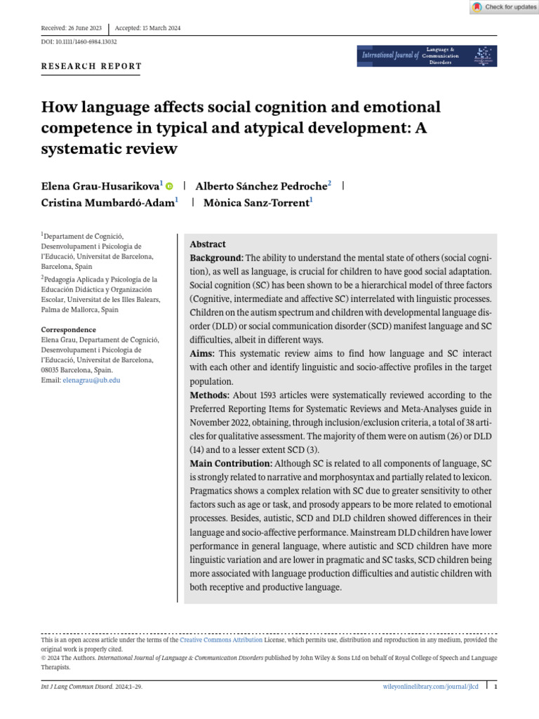 Intl J Lang Comm Disor - 2024 - Grau Husarikova - How Language Affects ...