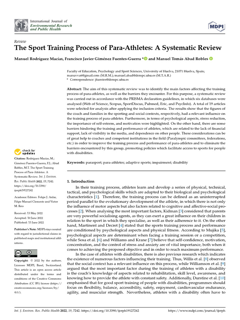The Sport Training Process of Para-Athletes | PDF | Systematic Review ...