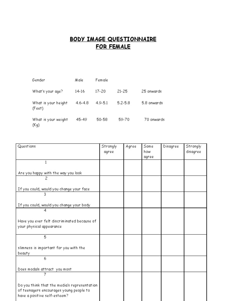 Female Body Image Questionnaire | PDF | Wellness