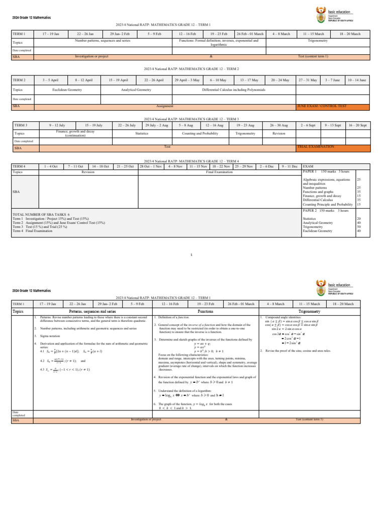 Grade 12 Mathematics RATP 2024 | PDF | Function (Mathematics) | Line ...