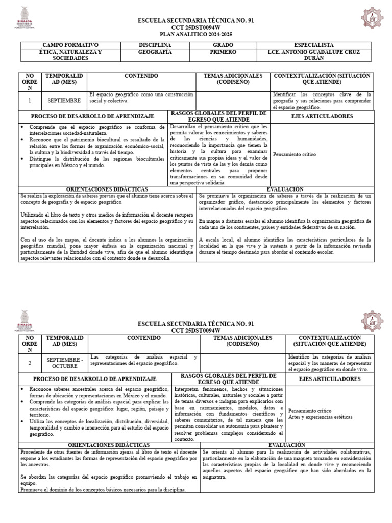 Plan Anal tico Geograf a 24 25 PDF Discriminaci n Y Relaciones 