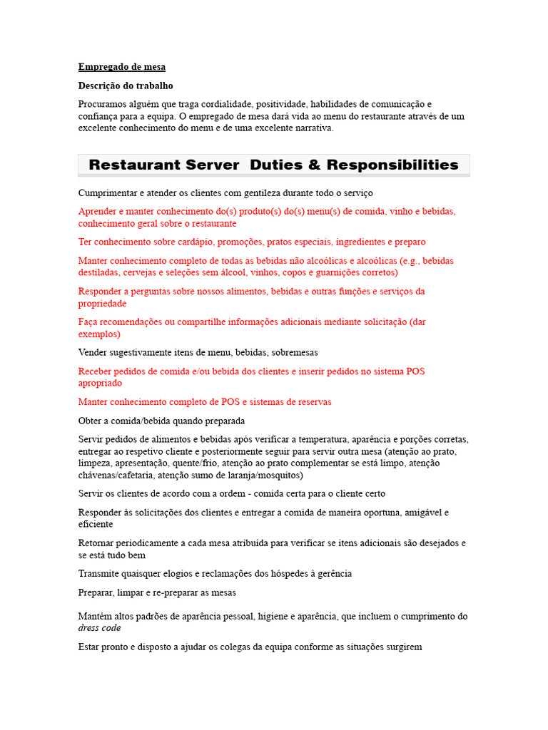 Job Descriptions PDF Chef Baking