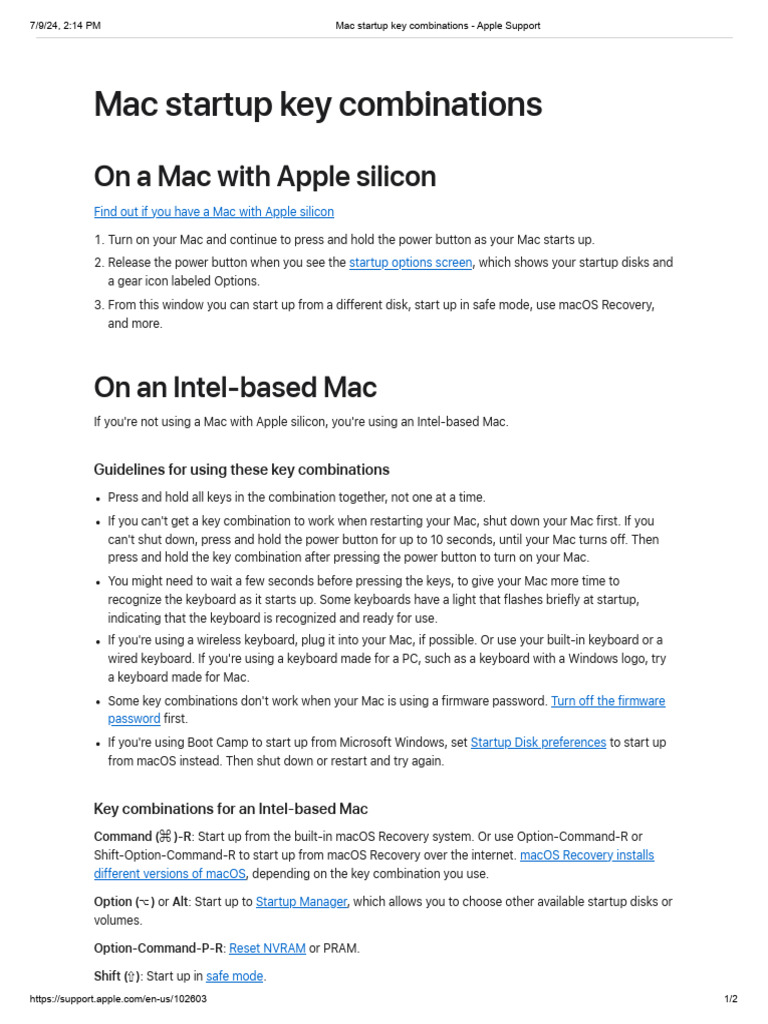 Mac Startup Keyboard Combinations