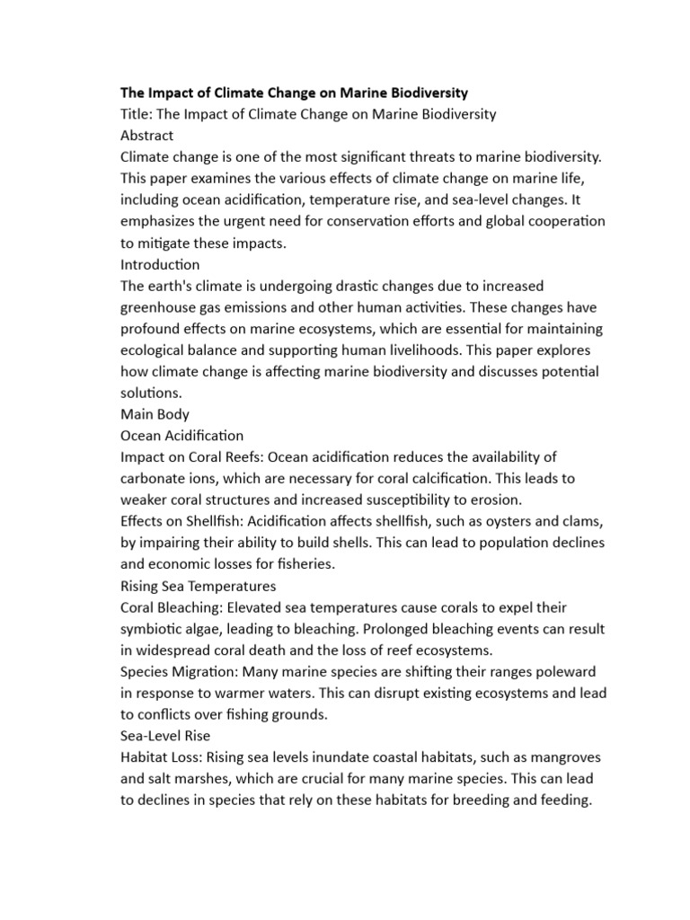 The Impact of Climate Change On Marine Biodiversity | PDF | Ocean ...