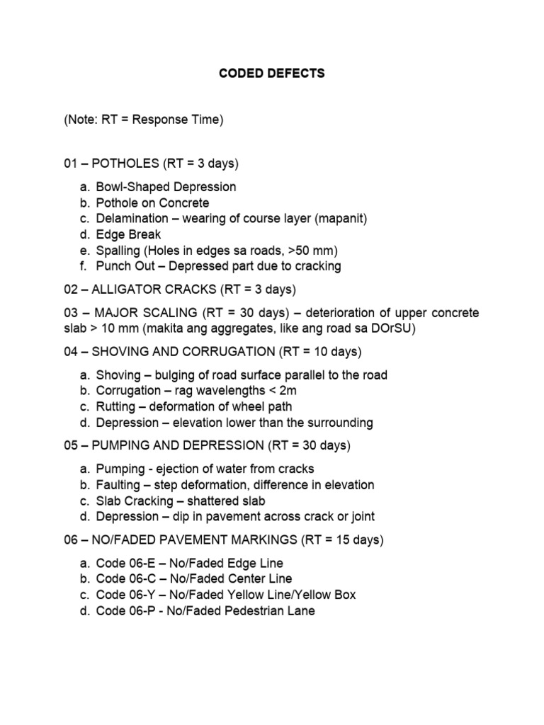 Common Road Defects and Response Times | PDF | Road | Road Surface