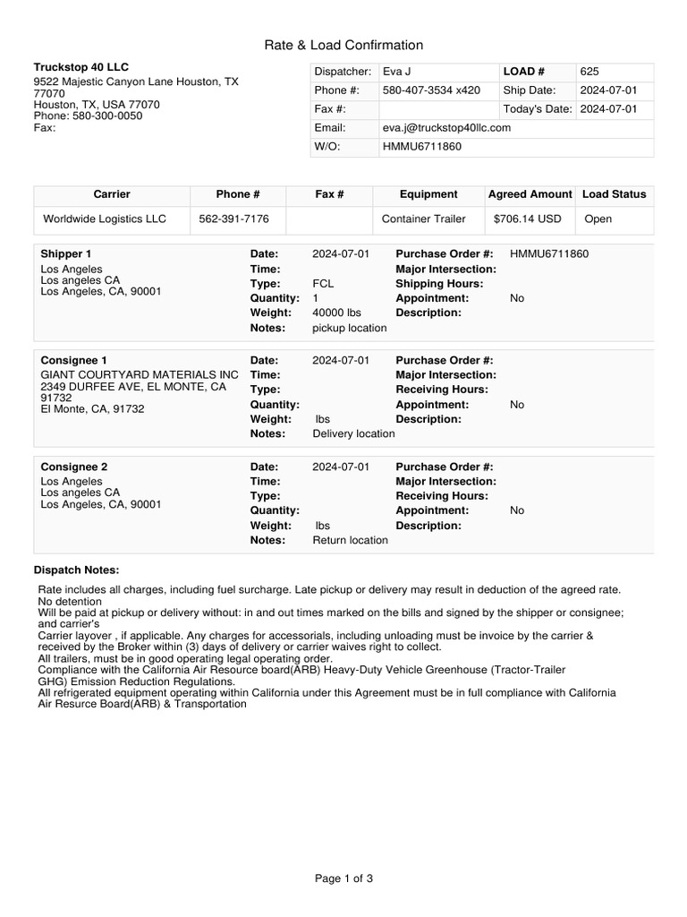 Load Confirmation 625 | PDF | Cargo | Transport