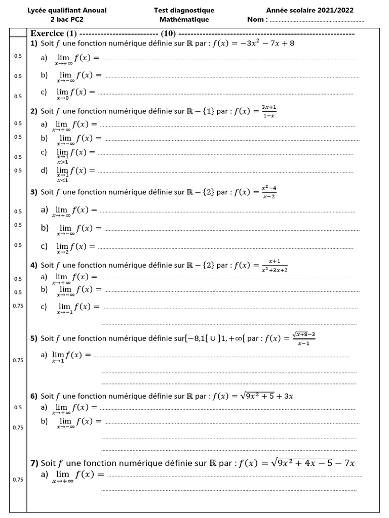 Evaluation Diagnostique Maths Deuxieme Bac Sciences PDF 2 | PDF