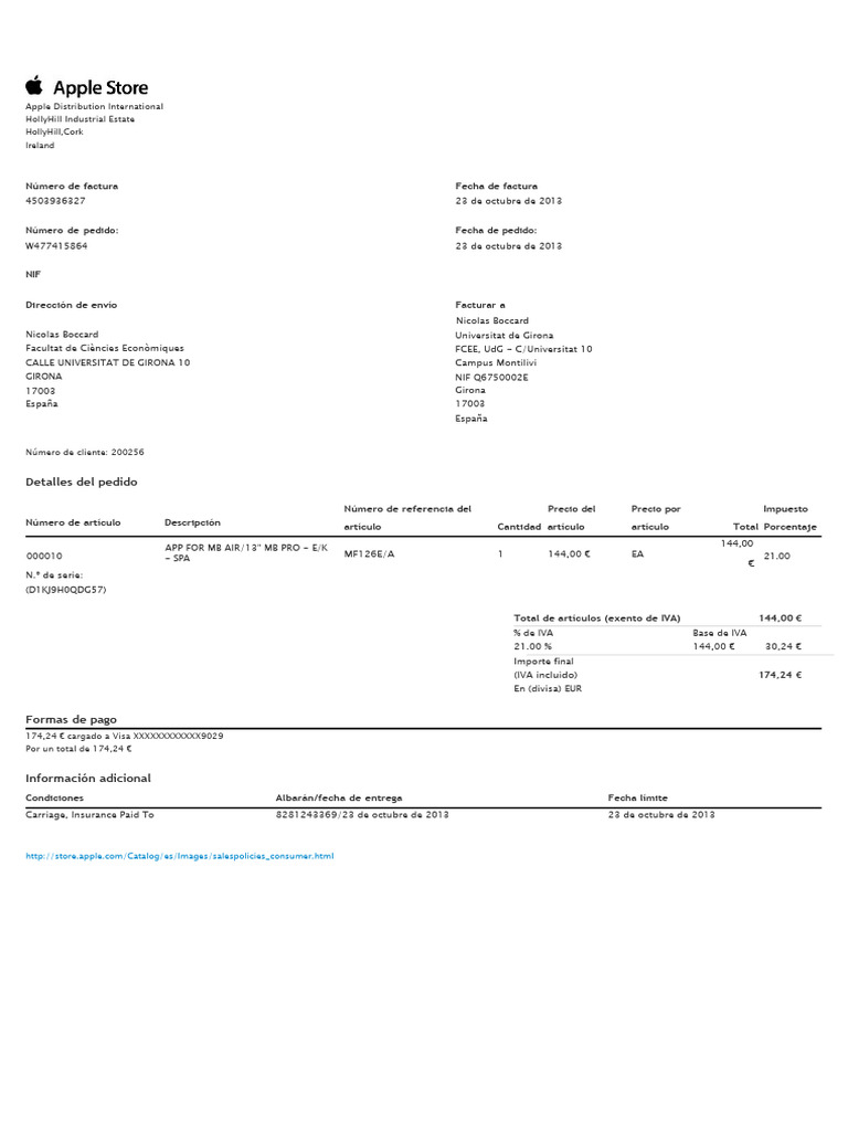 Factura Apple Care PDF PDF