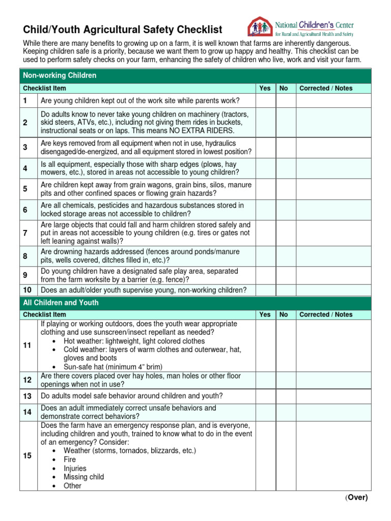 Child Ag Safety Checklist | PDF | Clothing | Pig