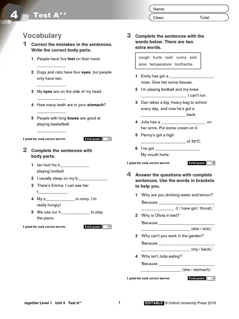 Together Level 1 Unit 4 Test A | PDF | Linguistic Morphology | Languages