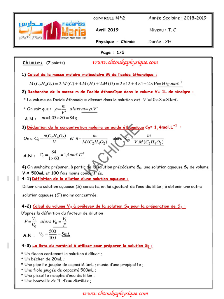 Calculs de chimie et physique en laboratoire | PDF | Chimie