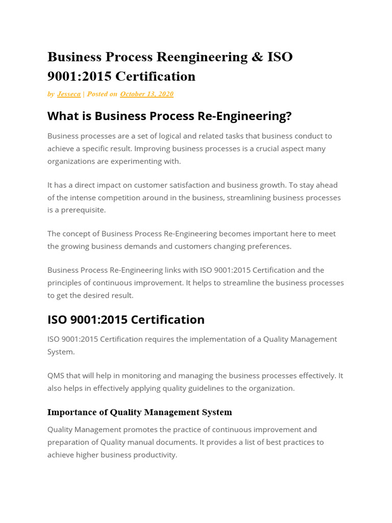 Optimize Business Processes for ISO 9001 | PDF | Business Process | Iso ...
