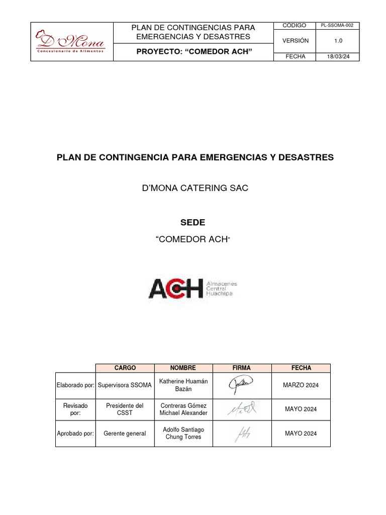 Plan de Contingencia en Emergencias y Desastres | PDF | Seguridad y ...