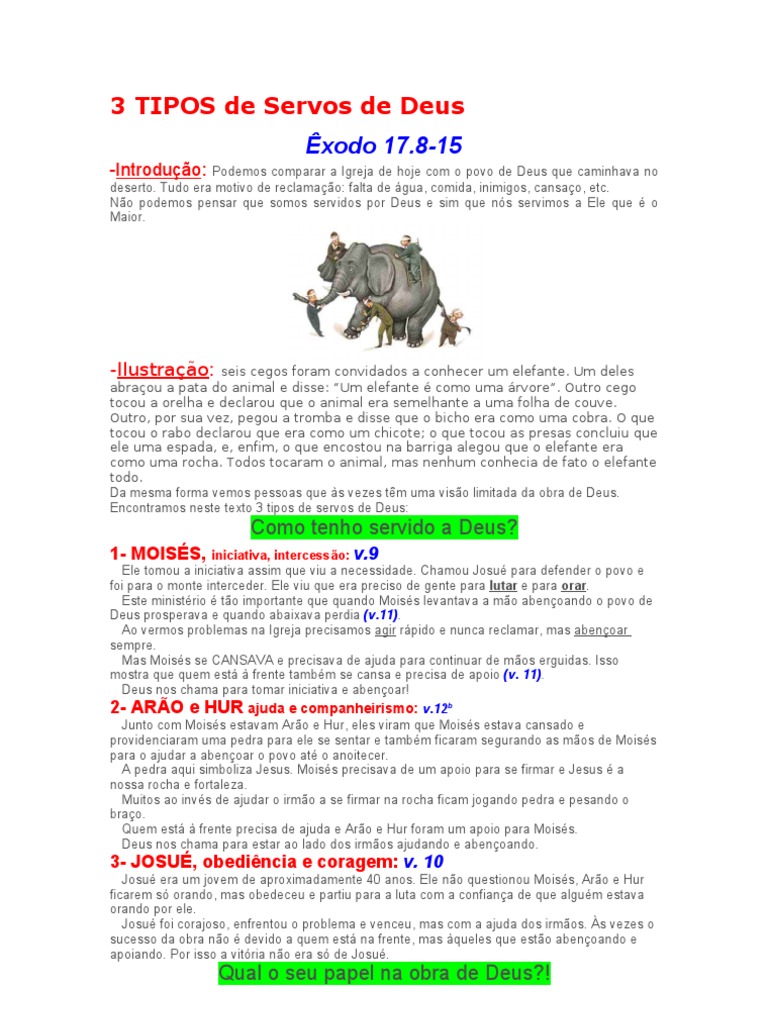 3 TIPOS de Servos de Deus PDF Elefante Josué