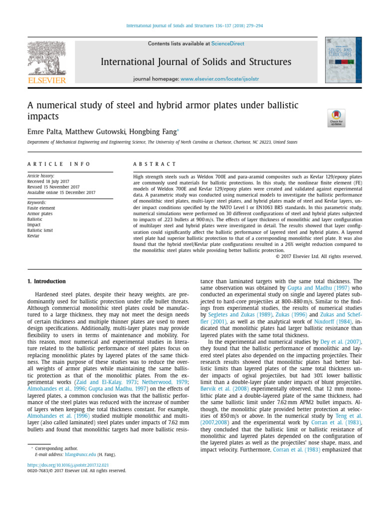 A Numerical Study of Steel and Hybrid Armor Plates Under Ballistic ...