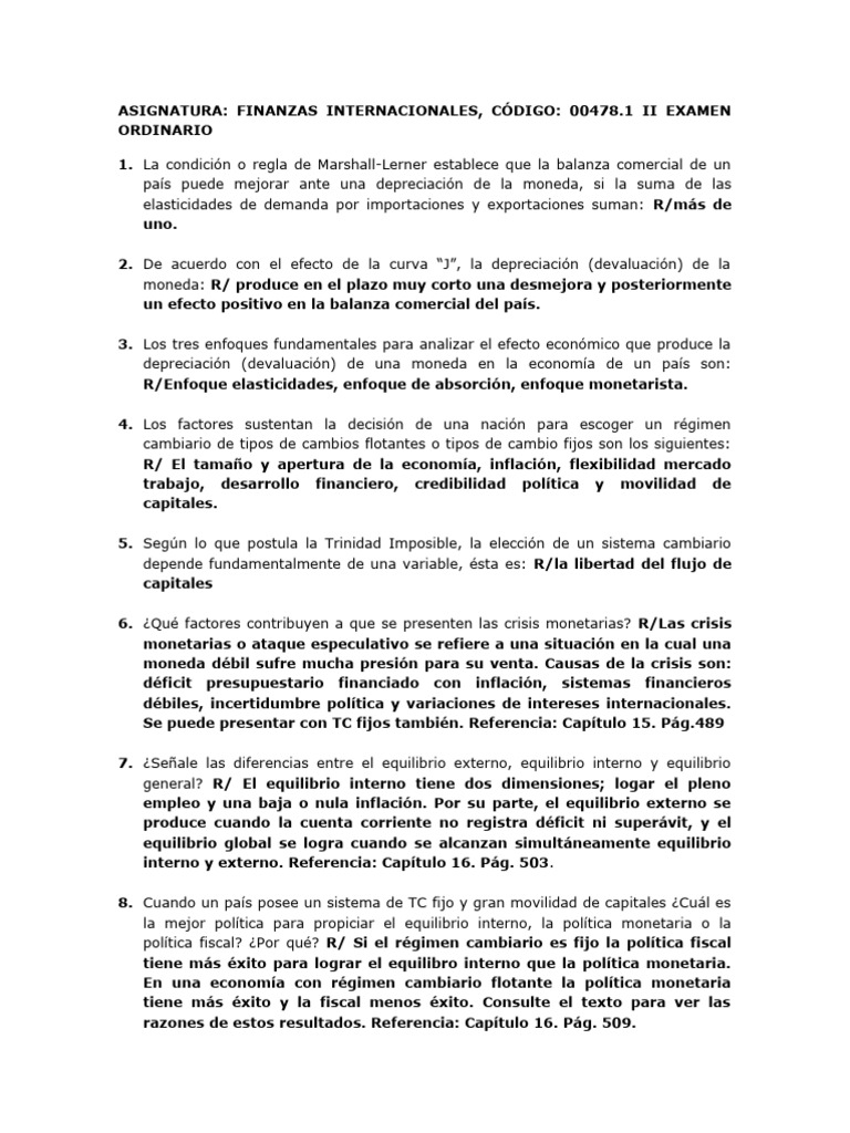 Examen de Finanzas Internacionales: Temas Clave | PDF | Tipo de cambio ...