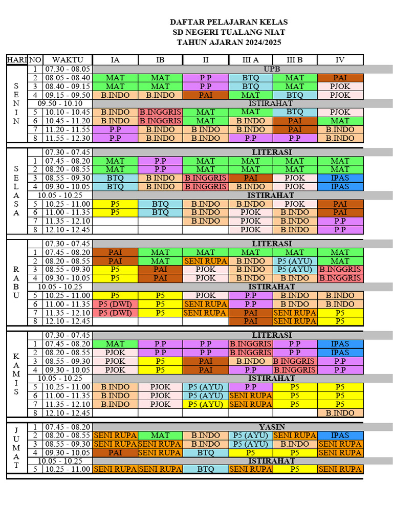 Roster Pelajaran SMT 1 Ta 2024 - 2025 | PDF