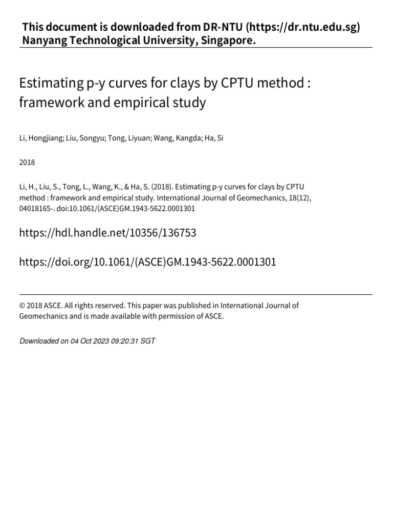 CPTU-Based p-y Curve Estimation for Clays | PDF | Deep Foundation ...