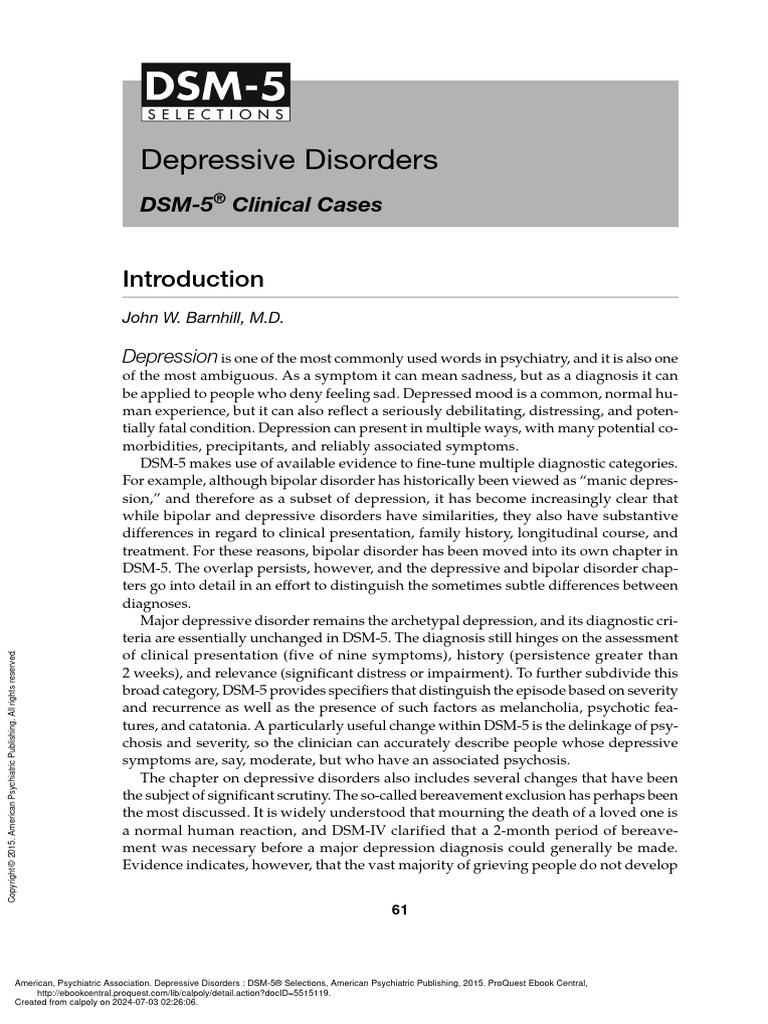 DSM 5 Clinical Cases Depressive Disorders Download Free PDF Major