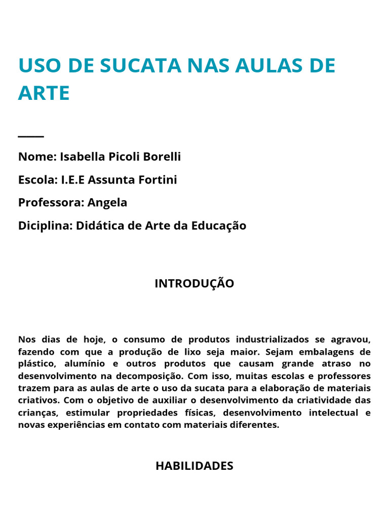 Arte com Sucata na Educação Infantil | PDF | Criatividade | Pensamento