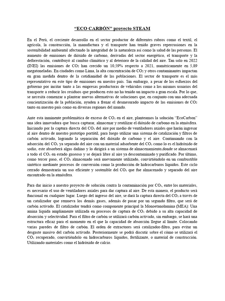 Proyecto EcoCarbon: Solución CO₂ en Perú | PDF | Dióxido de carbono ...