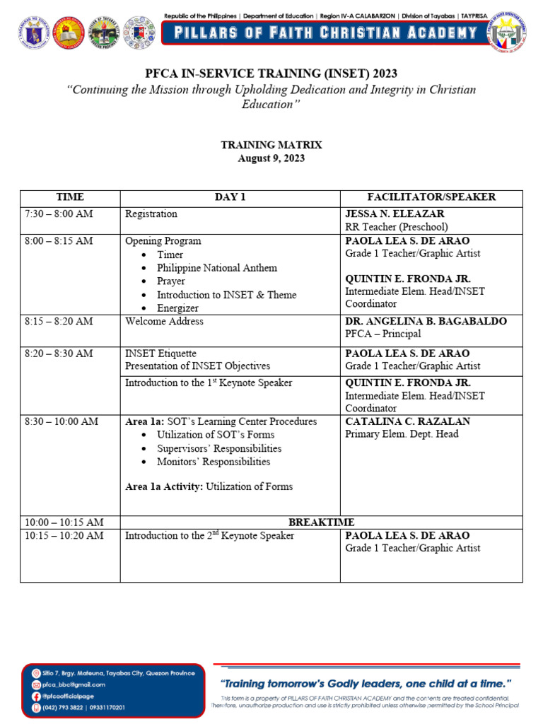 PFCA INSET Training 2023 Overview | PDF | Learning | Behavior Modification