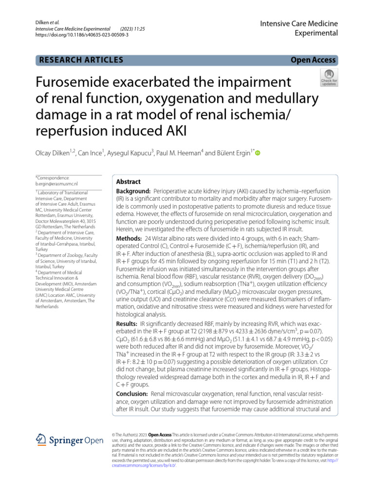 Furosemide Exacerbated The Impairment of Renal Function, Oxygenation ...