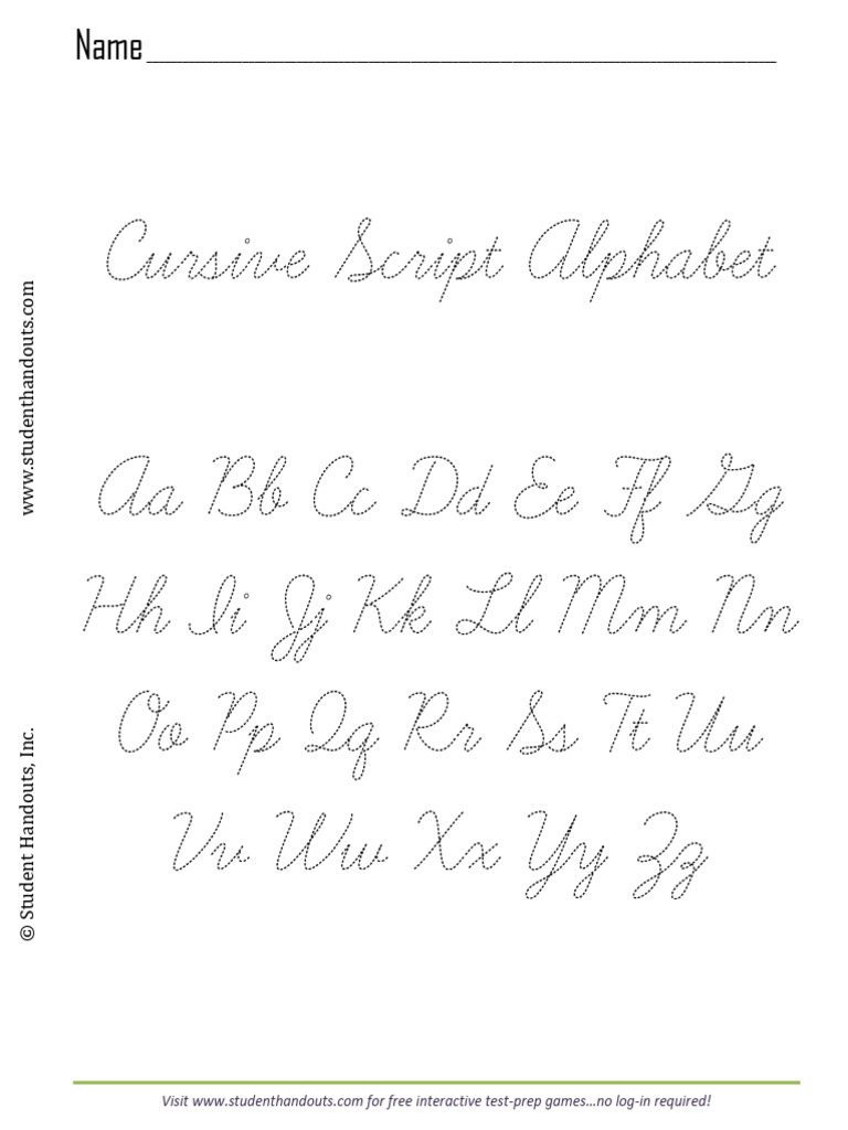 Cursive script alphabet dashed pdf