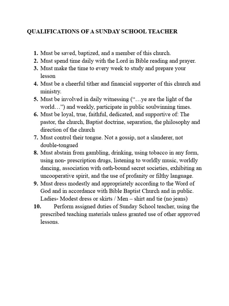 Qualifications Of A Sunday School Teacher Pdf