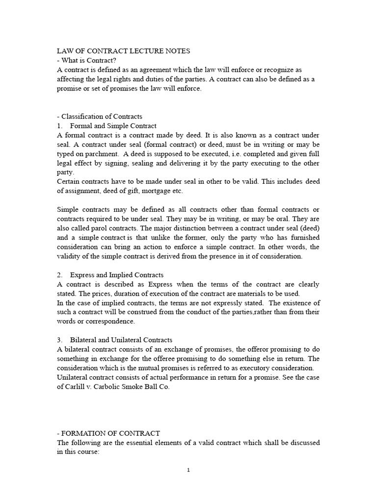 Contract Law: Key Concepts & Classifications | PDF | Misrepresentation ...