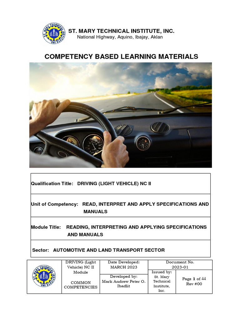 Driving NC II: Reading Specifications Module | PDF | Headlamp | Anti ...