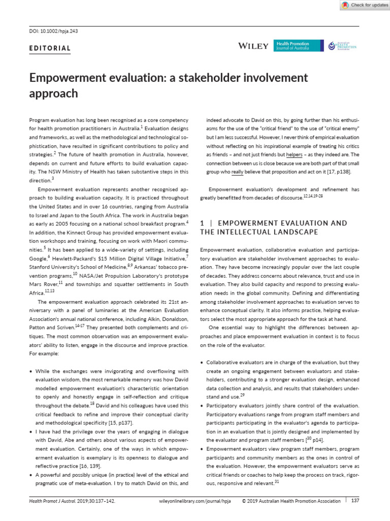 Empowerment Evaluation in Health Promotion | PDF | Evaluation | Empowerment