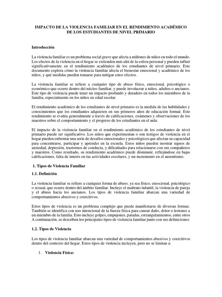 Violencia Familiar y Rendimiento Escolar | PDF | Violencia doméstica ...