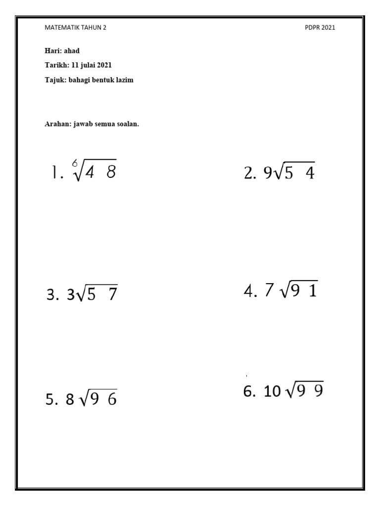 Latihan Bahagi Bentuk Lazim Tahun 2 | PDF