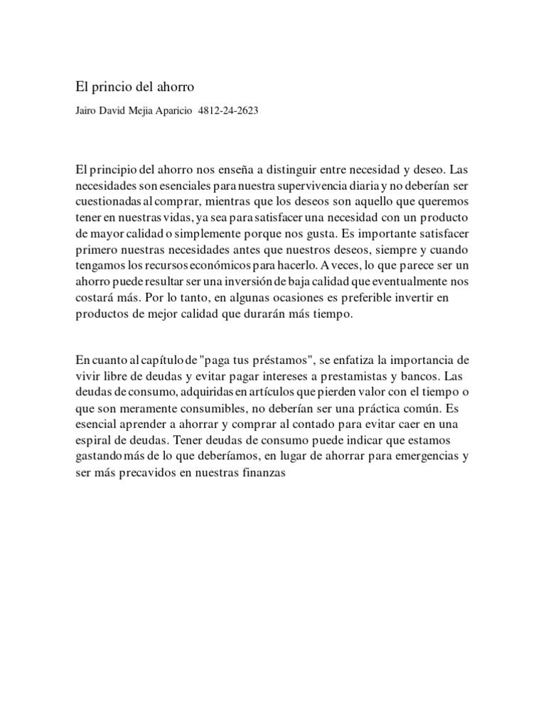 El Princio Del Ahorro | PDF