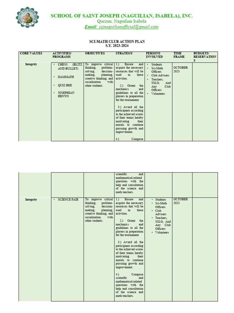 Sci-Math Club Action Plan 2023-2024 | PDF | Computers