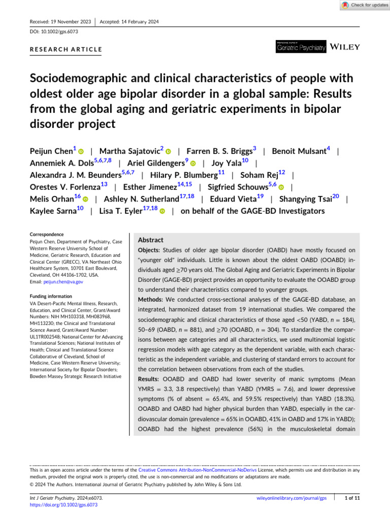 Int J Geriat Psychiatry - 2024 - Chen - Sociodemographic and Clinical ...