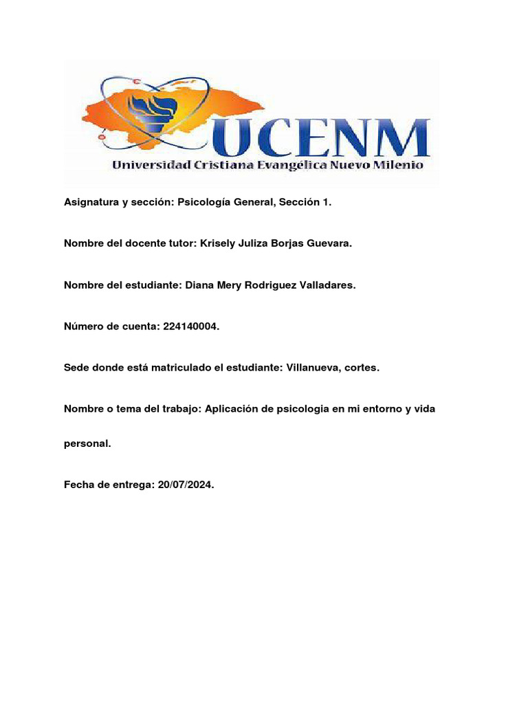 Aplicacion de Psicologia en Mi Entorno y Vida Personal | PDF ...