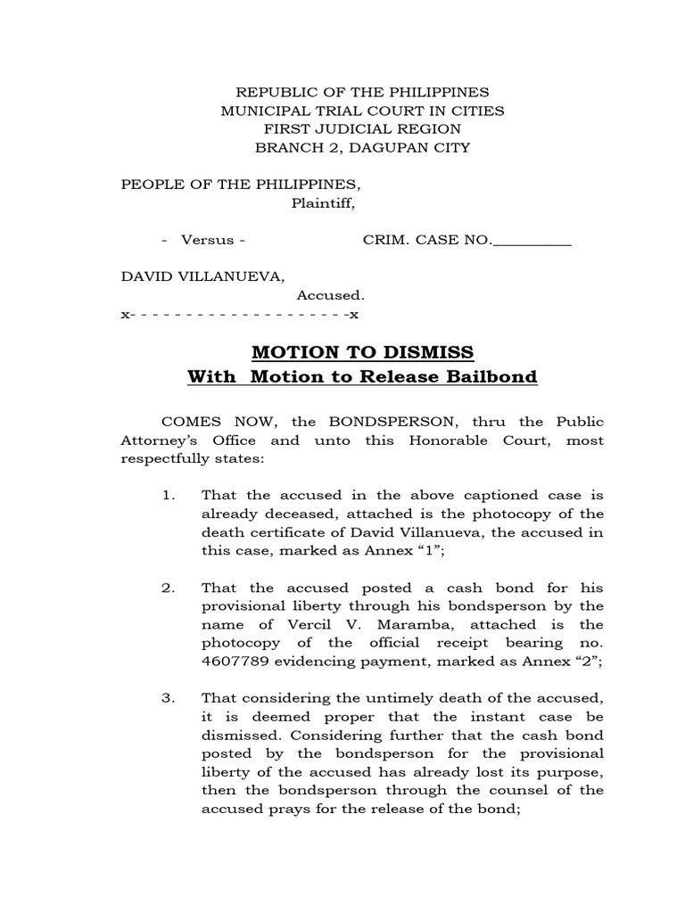 Motion to Dismiss Due to Accused's Death | PDF | Government ...