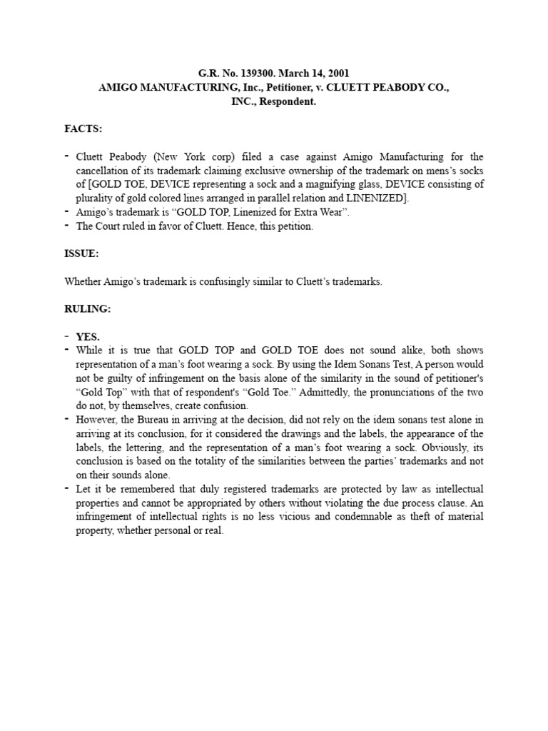 Trademark Dispute: Amigo vs. Cluett | PDF | Law