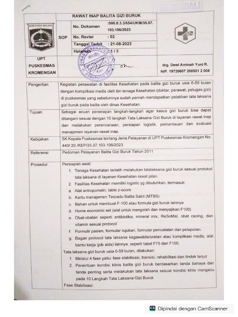 Sop Rawat Inap Balita Gizbur | PDF