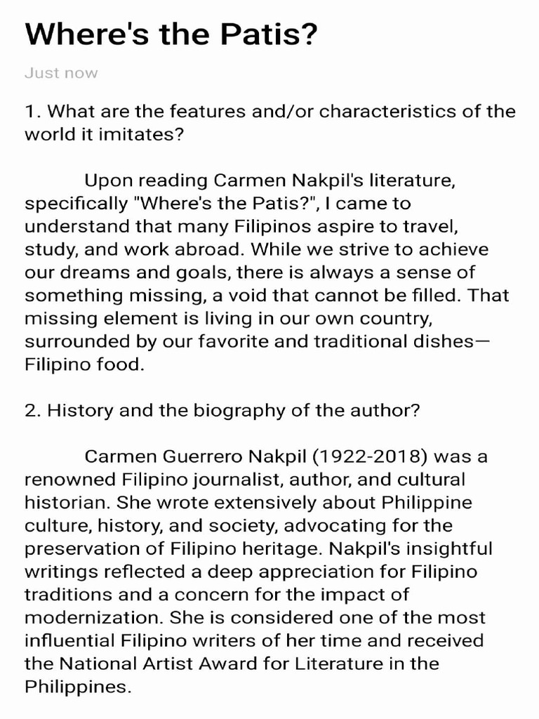 Where's The Patis by Carmen Nakpil | PDF