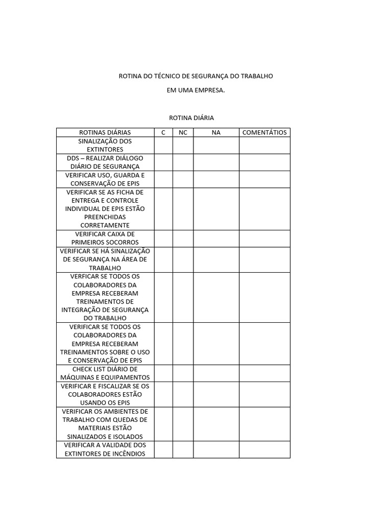Rotina do Técnico de Segurança do Trabalho | PDF | Negócios ...