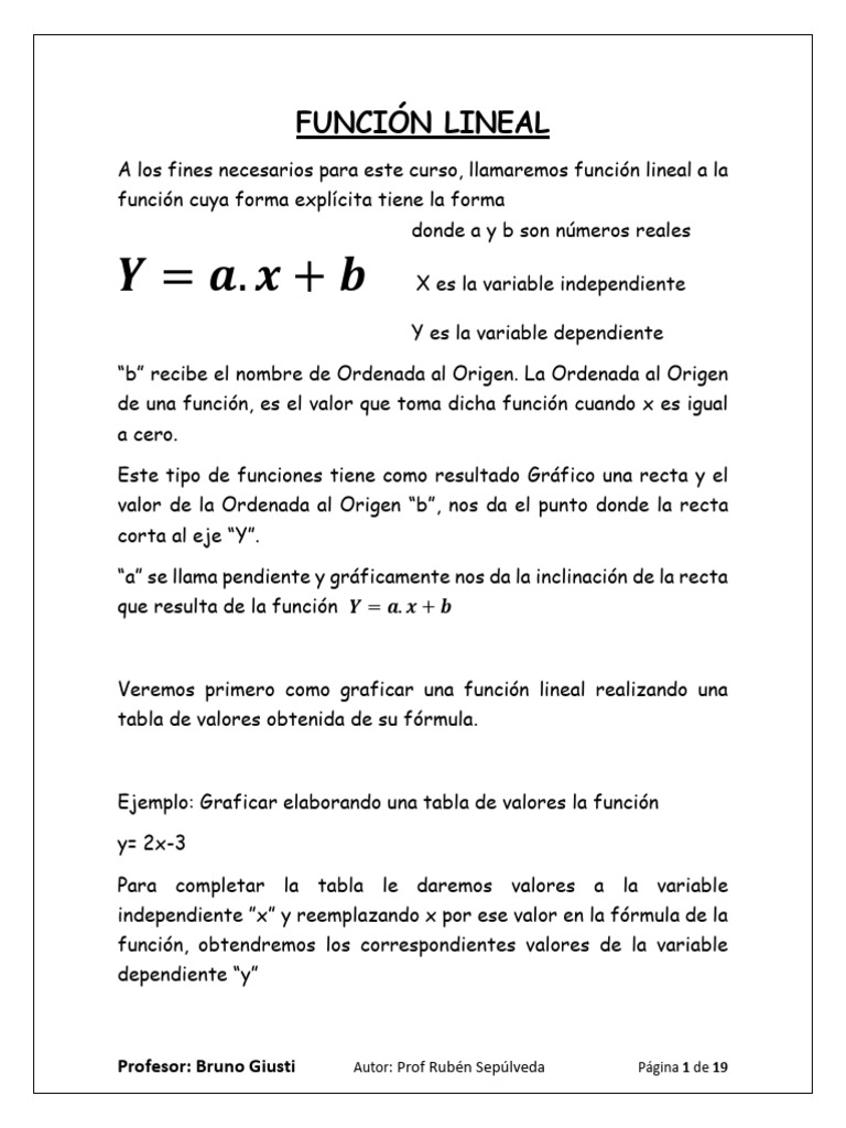 Introducción a la Función Lineal | PDF | Pendiente | Línea (geometría)